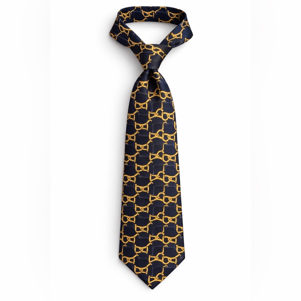 Fendi‎ Vintage Blue and Yellow Silk Horsebit Print Tie